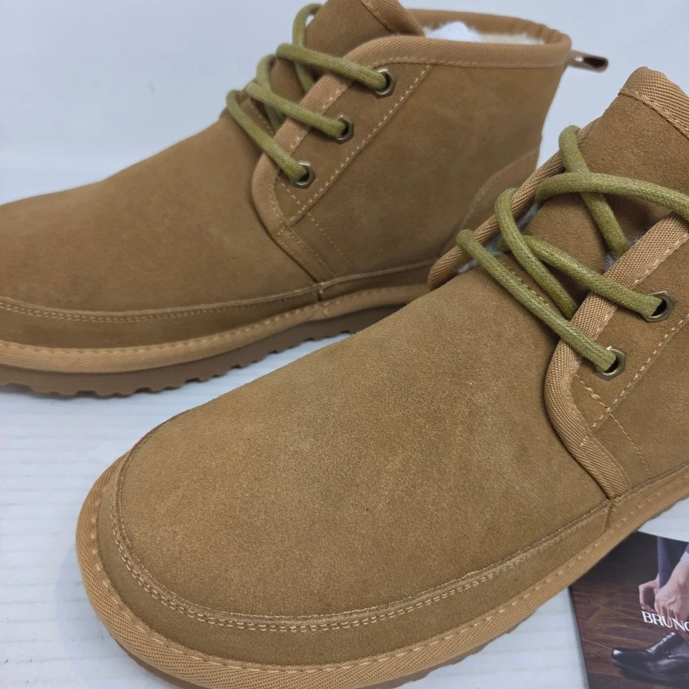 Bruno Marc Chukka Boots 10 Mens Tan Faux Fur Lined Suede Lace Up Casual Winter